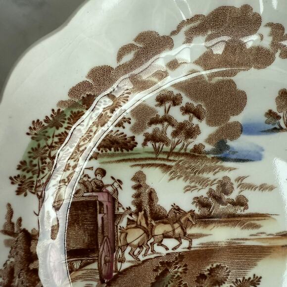 Ridgway Staffordshire Coaching Days Plate Vintage Brown Transferware 7.5” - Picture 5 of 9